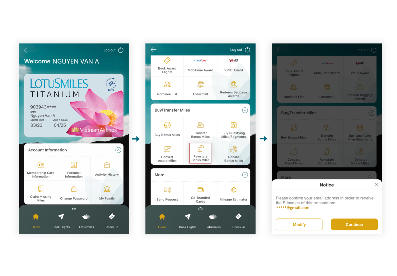 Guide pour le rétablissement de miles bonus sur l’application 2.