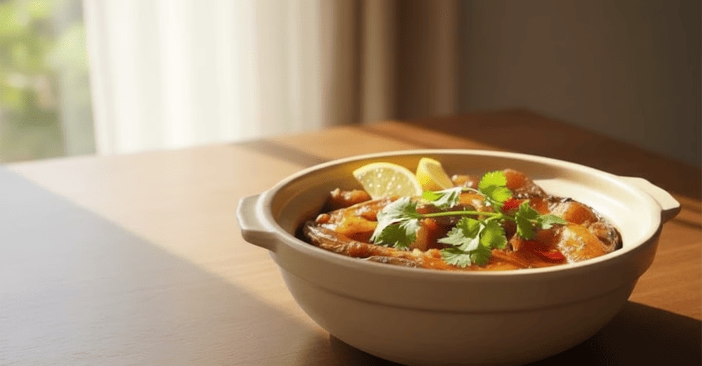 Fish braised in fermented soybean paste, resulting in a rich and savory flavor profile