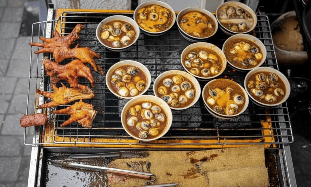 A tangy street food served with peanuts and fried shallots