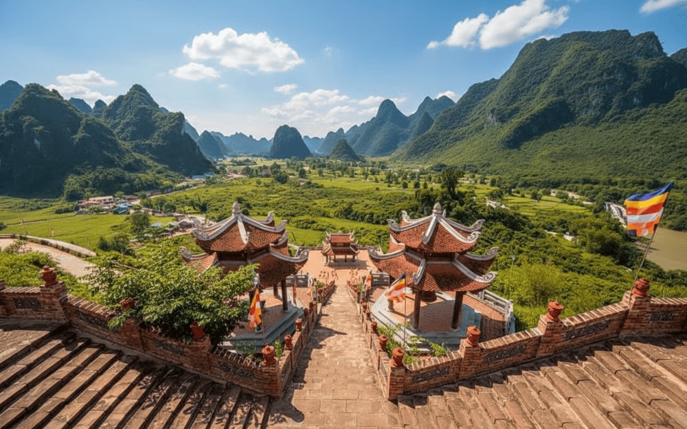 When visiting Truc Lam Hon Tre Pagoda, dress modestly with covered shoulders and knees