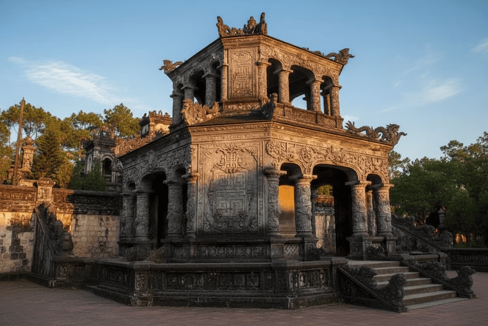The Mausoleum of Emperor Khai Dinh incorporates many elements in harmonious unity