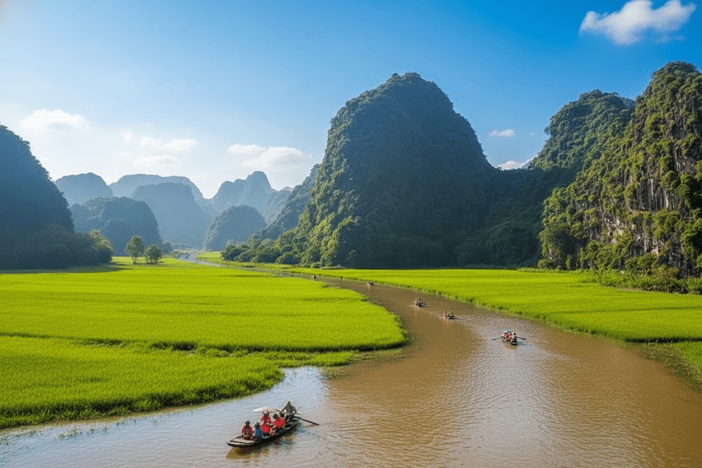 Boating through lush rice fields and dramatic limestone caves is the most exciting experience in Tam Coc - Bich Dong