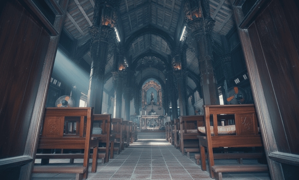 St. Peter Chapel (1896) features carved columns and Biblical imagery, reflecting faith and leadership