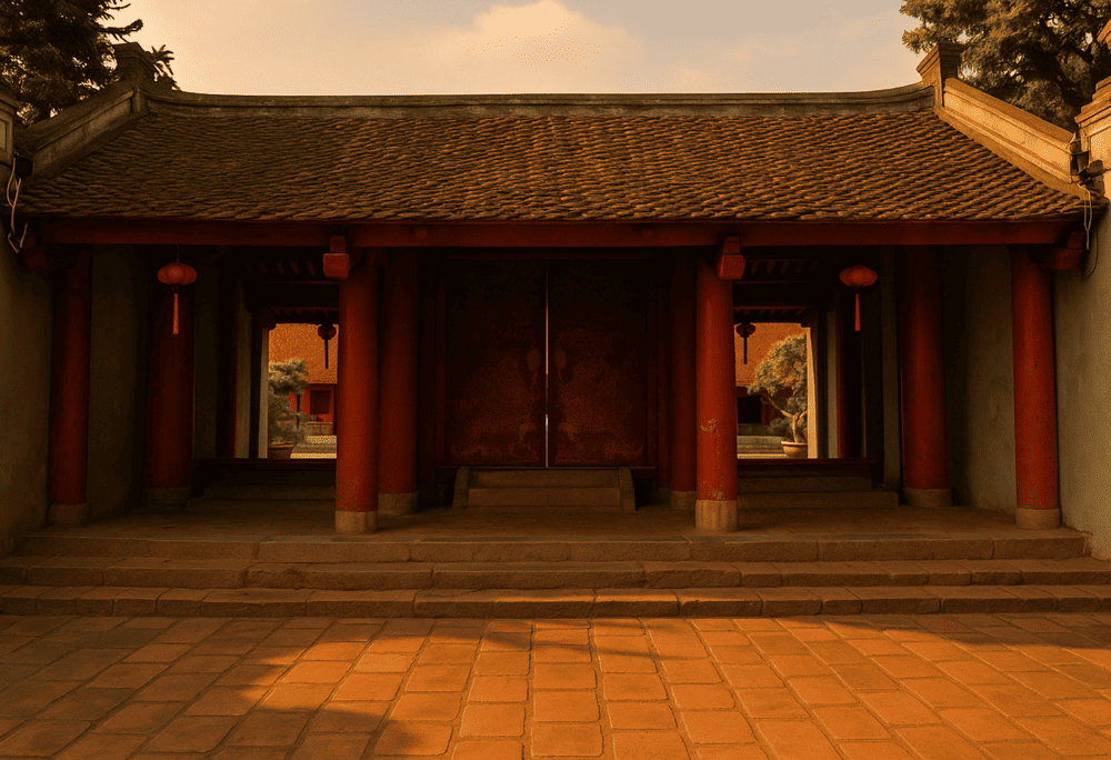 The Gate to Great Synthesis (Dai Thanh Mon) leads to the main sanctuary, where Confucius is honored