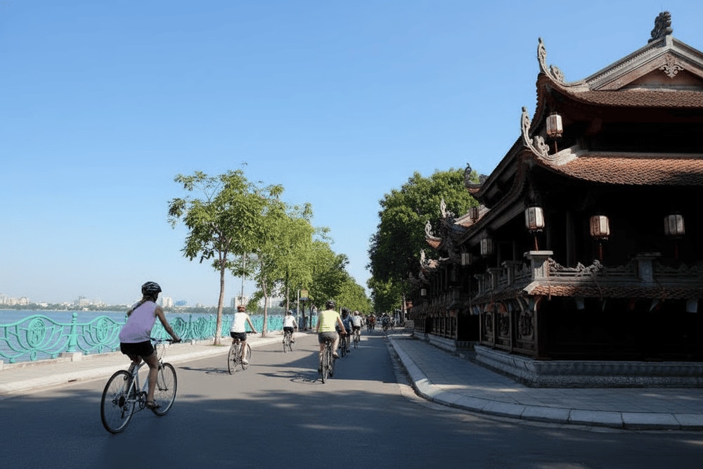 If you are tired and stressed, try cycling around Truc Bach Lake to feel moments of relaxation and peace