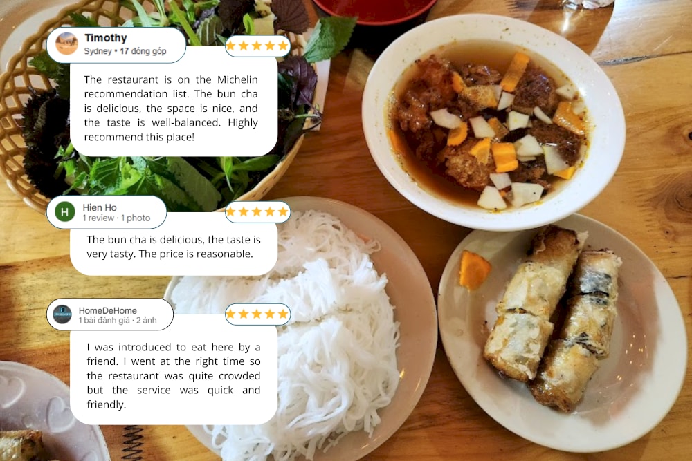 One full serving of Bun Cha Ta includes grilled pork, vermicelli and 2 fried spring rolls