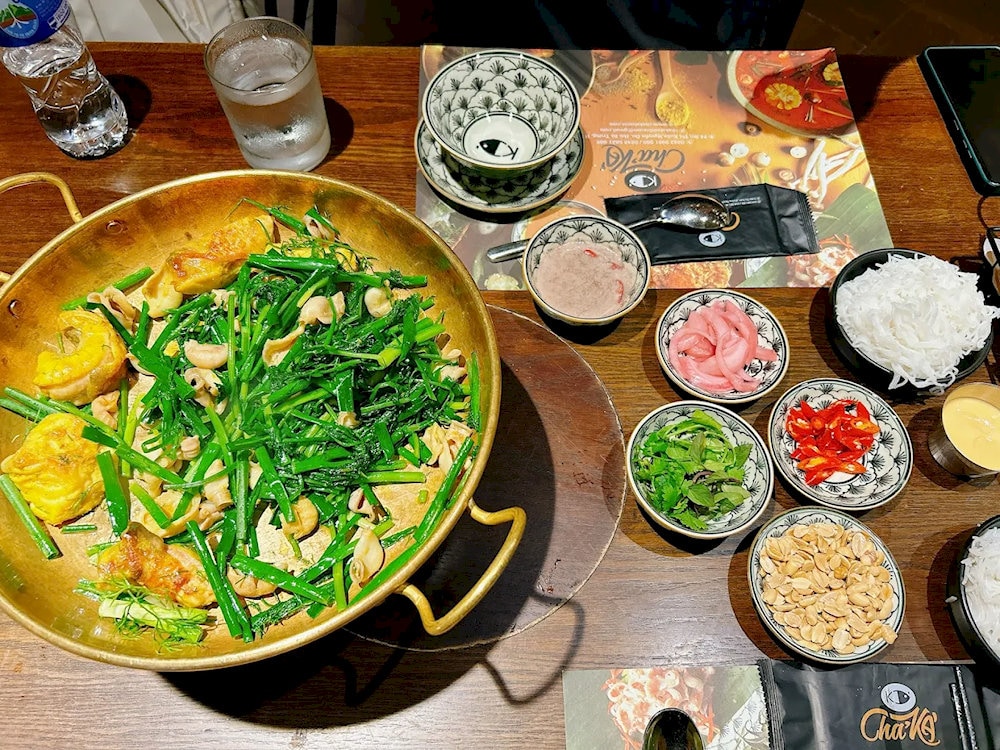 Cha ca here is well-marinated with a fragrant blend of galangal and lemongrass, while the fish is firm and flavorful 