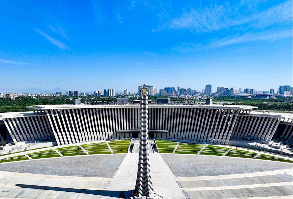 The Victory Tower, a 45-meter stone structure symbolizes the country's independence in 1945 
