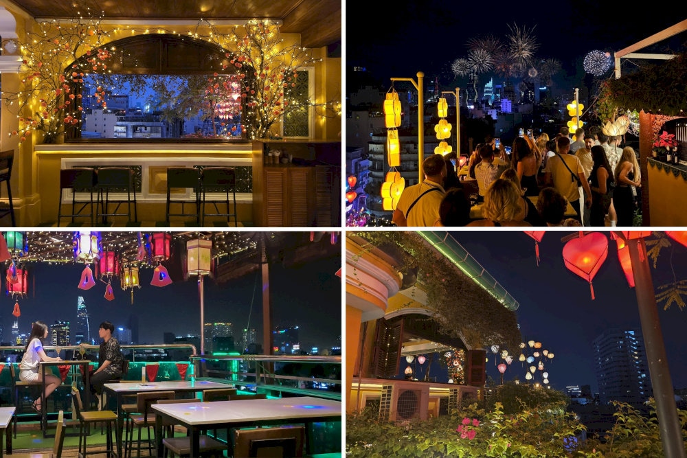 Hoi An 등불로 밝혀진 탁 트이고 넓은 옥상에서 바라보는 도시는 로맨틱하면서도 고요한 느낌을 줍니다