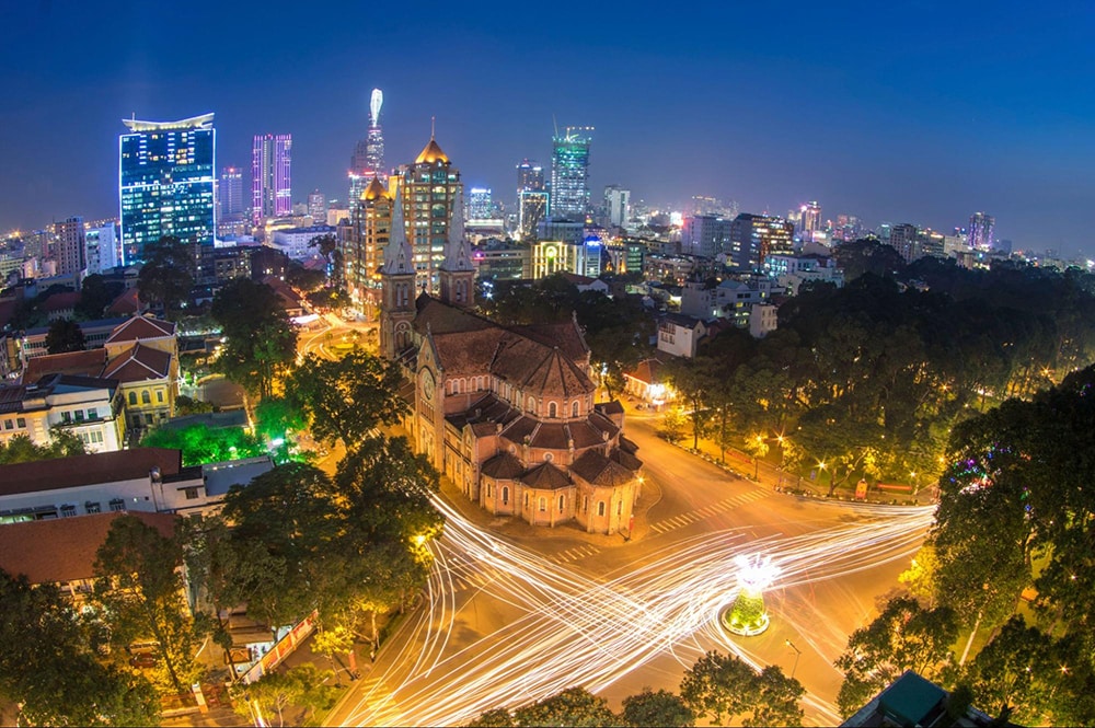 A viewpoint showcases a mix of Ho Chi Minh City’s architecture: French colonial remnants stand next to modern skyscrapers